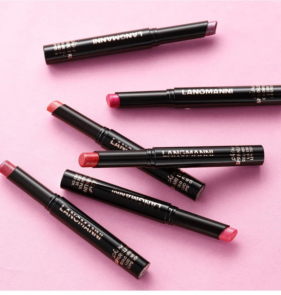 LANGMANNI Pearlescent Lipstick - Slanted Tip Long Lasting Color Lip Gloss Makeup