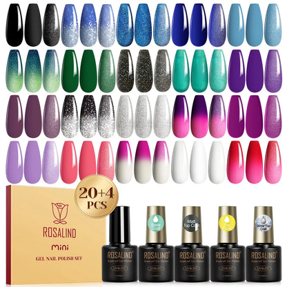 ROSALIND 24PCS Gel Nail Polish Set with Base & Top Coat – Long-Lasting Soak Off Nail Gel Kit