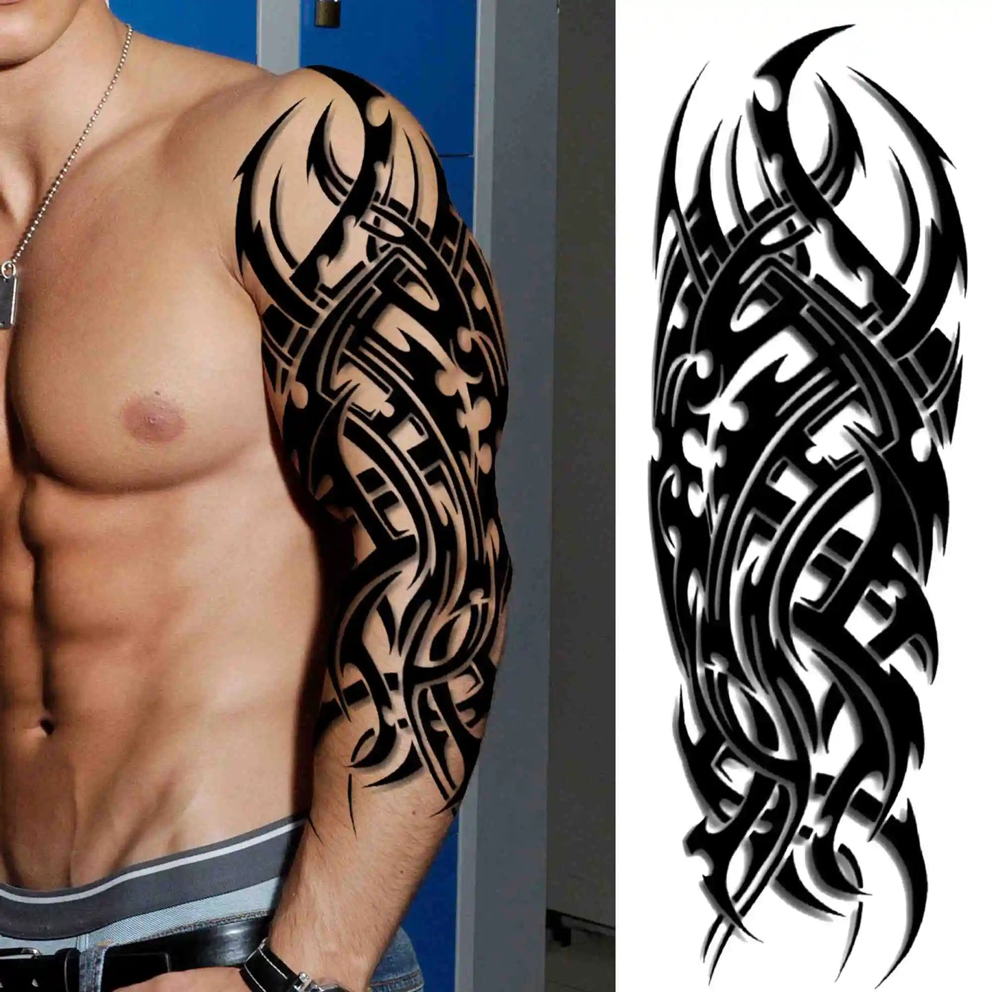 Full Arm Temporary Tattoo Sleeve - Realistic Warrior Lion Tiger Flower & Maori Design Fake Tattoos