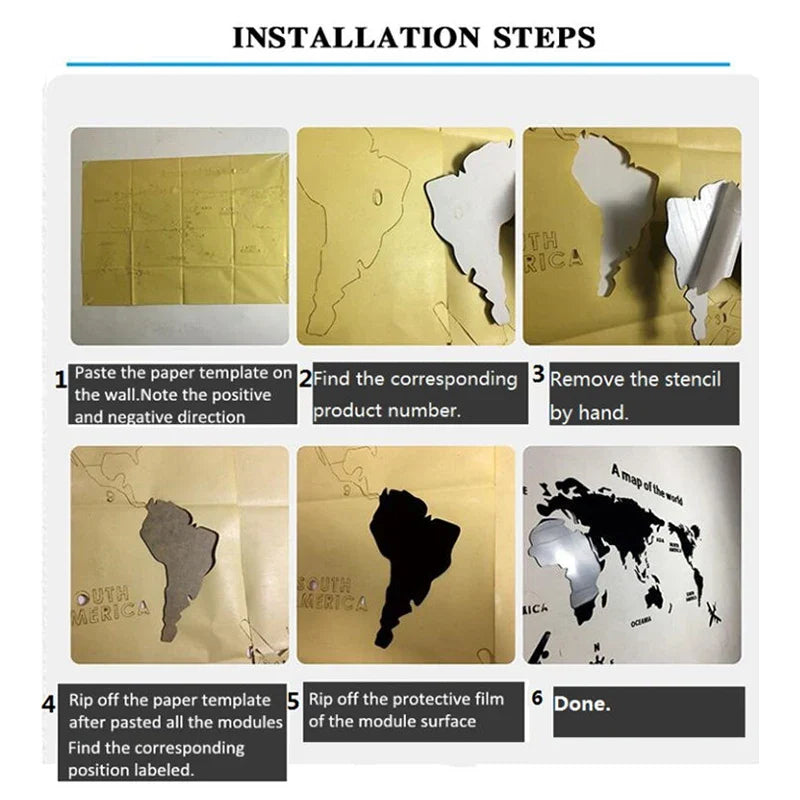 3D Acrylic World Map Wall Stickers – Three-Dimensional Mirror Decals for Bedroom & Office Decoration
