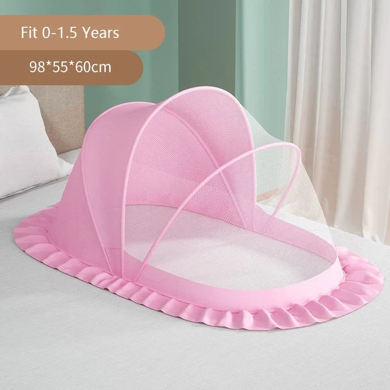 Portable Baby Mosquito Net Bed - Foldable Infant Crib with Cotton Pillow & Travel Bedding