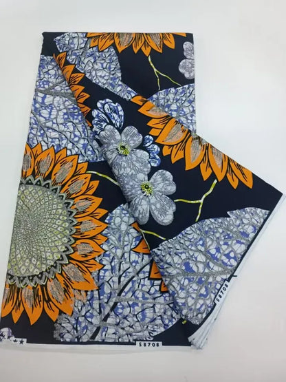 African Golden Glitter Wax Fabric - 6 Yards Ankara Batik Pagne Material for Sewing & Fashion Designs