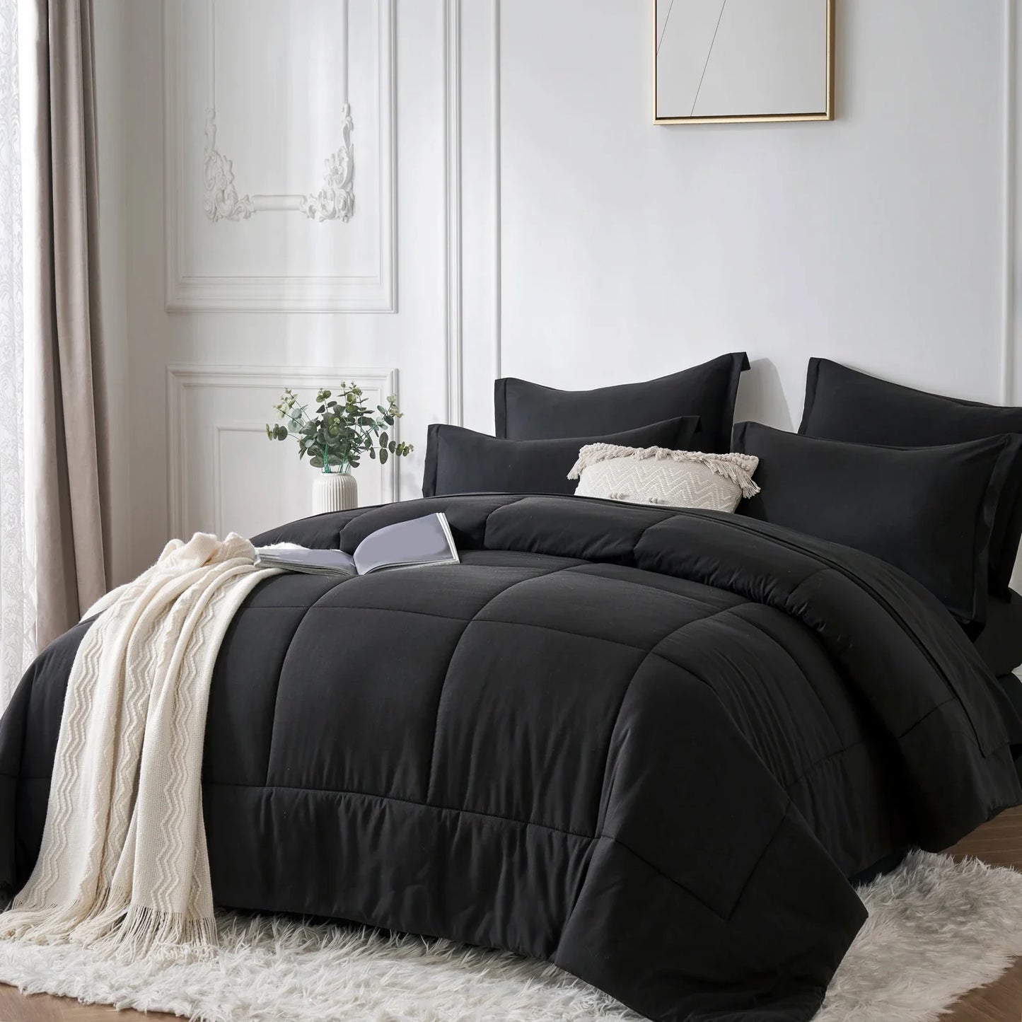 7-Piece Queen Bed-in-a-Bag Comforter Set — Solid Geometry Comforter, Sheets & Pillowcases, Stylish Bedroom Gift