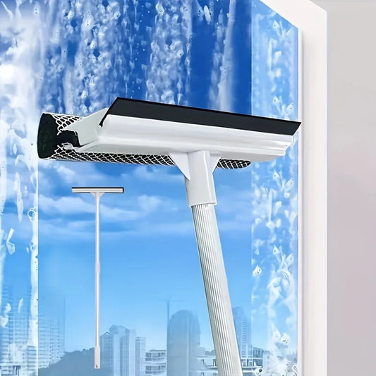 2-in-1 Retractable Window Squeegee Cleaner – Extendable Pole Glass Brush Tool for Car, Shower & Home Window Cleaning