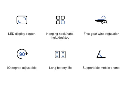5000mAh Handheld Mini Fan – Wireless USB Rechargeable Portable Fan with Digital Display, Phone Holder, 5-Speed Foldable Neck Hanging Fan