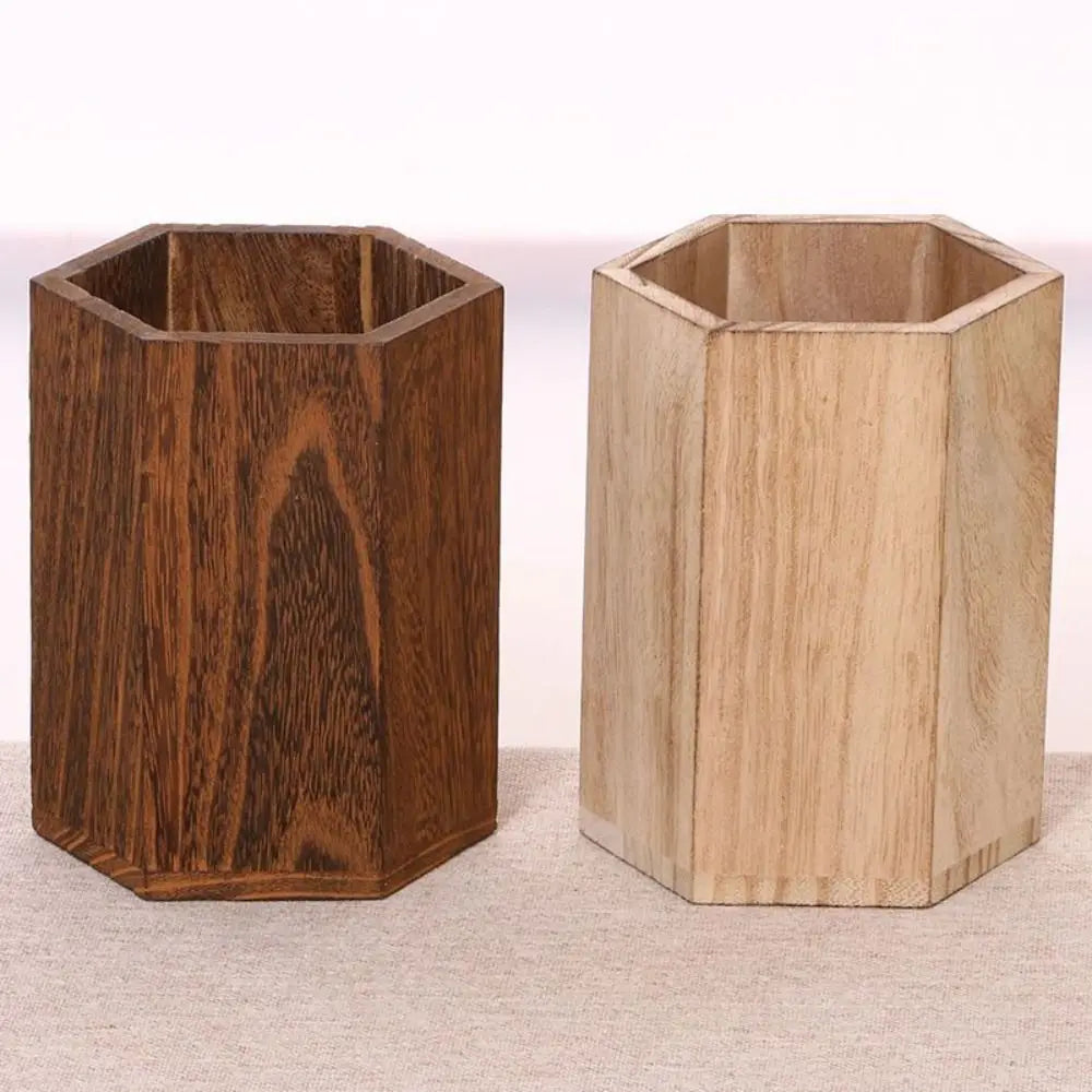 Wooden Pen Holder Organizer - Large Capacity Desktop Storage Box for Pencils & Office Supplies