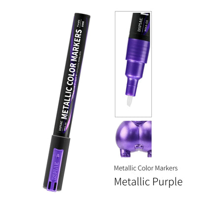 DSPIAE MKA Metallic Brush Marker Pen Set – Eco-Friendly Water-Based Soft Tip Paint Pens (Pink, Orange, Red, Blue, Green, Silver, Gold)