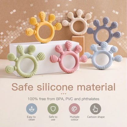 Baby Silicone Teether Toy - BPA Free Dental Chew Ring Bracelet for Infant Teething Relief and Kids Gift