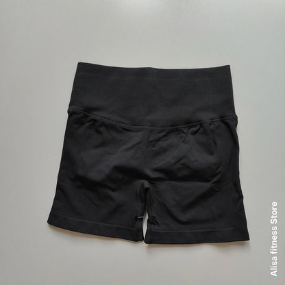Summer High Waisted Yoga Shorts - Seamless Tummy Control Fitness Running Shorts with Solid Color Stretch Leggings Style