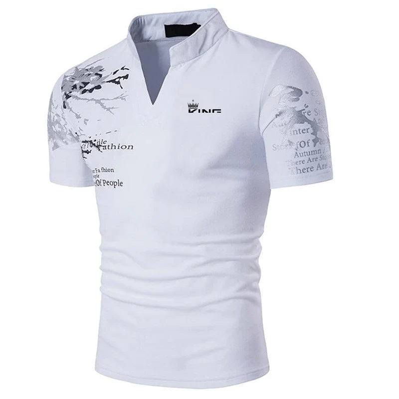 Men's Graphic Print Polo Shirt - V-Neck Short Sleeve Golf & Streetwear Top