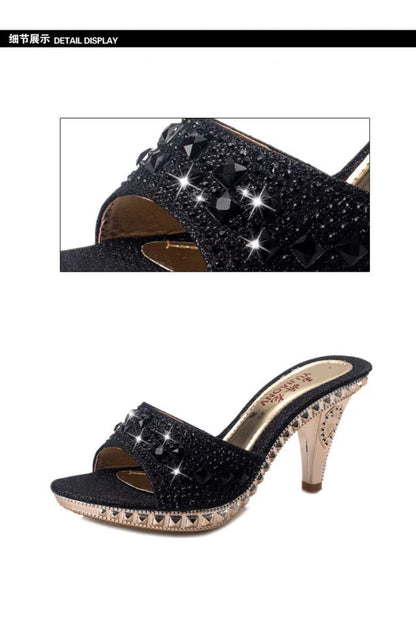 Women’s Summer Rhinestone High Heel Sandals – Sexy Gold & Silver Heeled Shoes