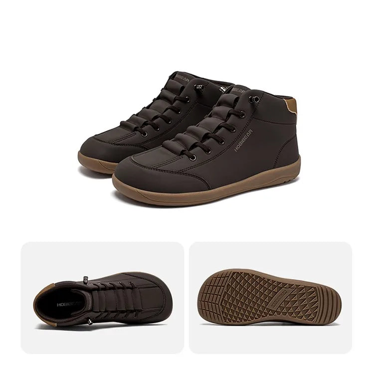 HOBIBEAR Mid-Top Barefoot Shoes — Wide-Toe Ankle Boots for Men & Women, Outdoor Non-Slip Artificial Leather Shoes