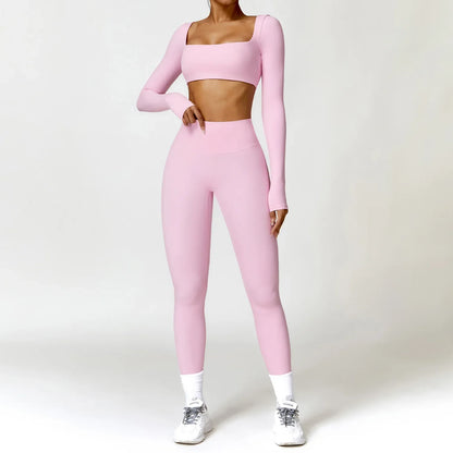 2Pcs Women's Yoga Sports Set - Quick Dry Long Sleeve Workout Tracksuit for Gym & Running