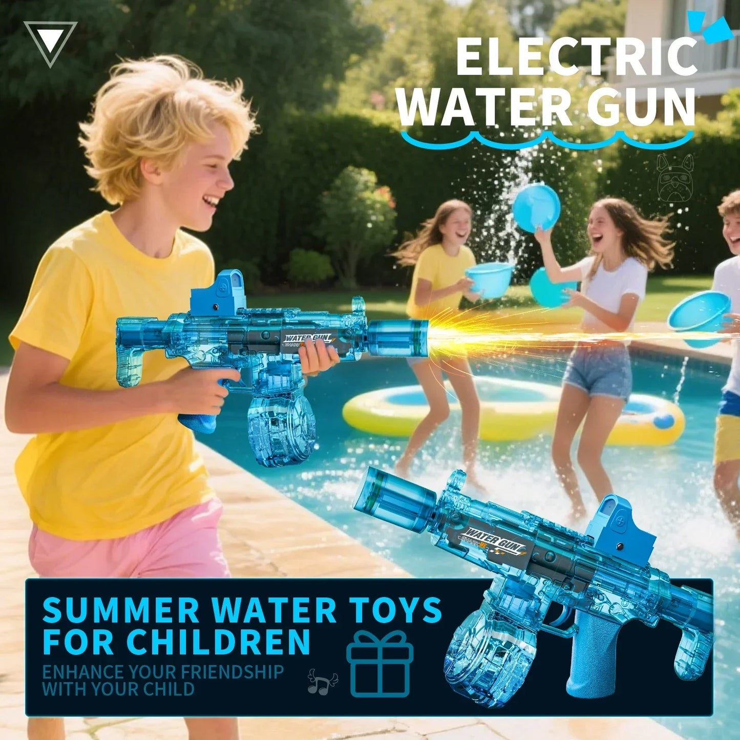 Electric Water Gun Toy - Automatic Sensor Light Recoil Simulation Outdoor Beach Toy for Kids