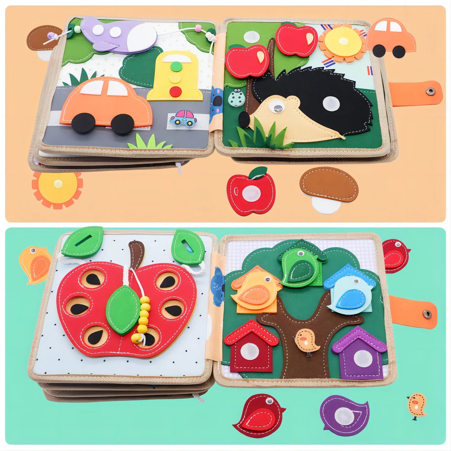 Montessori Busy Book for Kids – Color, Shape & Animal Cognition, Early Education Giraffe Quiet Book, Fine Motor Skills Toy