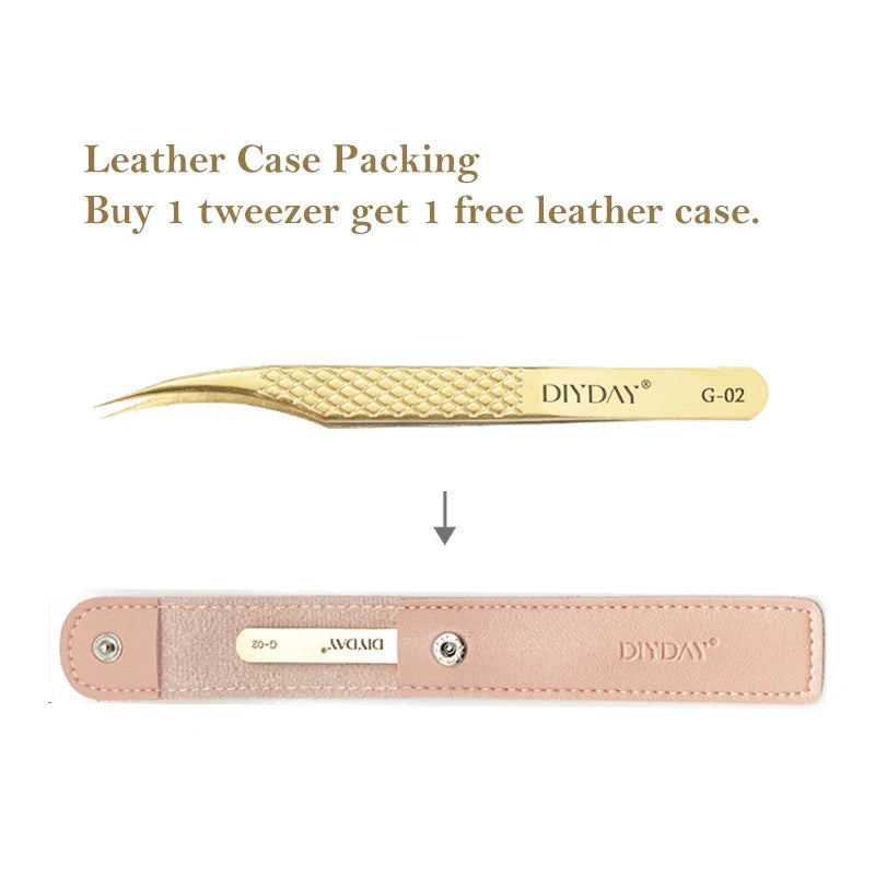 DIYDAY Anti-Slip Eyelash Tweezers — Stainless Steel Precision Fiber Tip for Eyelash Extensions & Makeup Tools