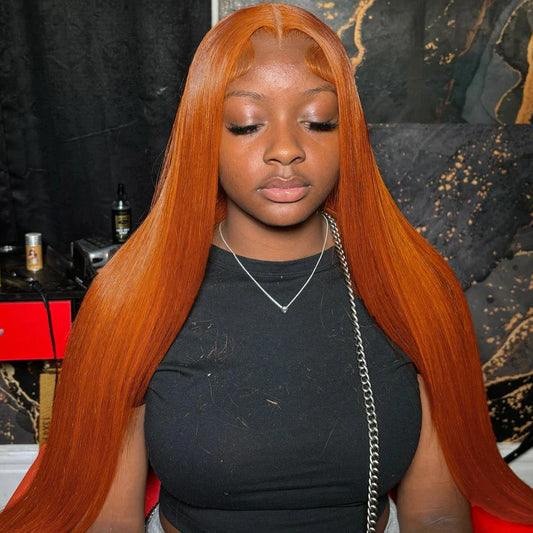 30 Inch Straight Orange Ginger Lace Front Wig – 350 Colored Brazilian Human Hair, 13x6 HD Transparent Lace Frontal for Women