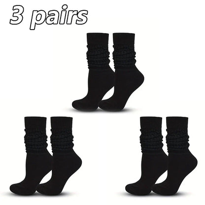 Women’s White Mid-Calf Socks - 3 Pairs Comfortable Breathable Basic Fashion Socks