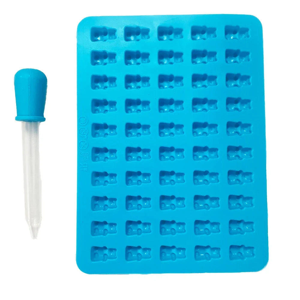 Gummy Bear Silicone Molds - Mini Chocolate Candy Molds with Droppers Food Grade Nonstick Baking Set of 4