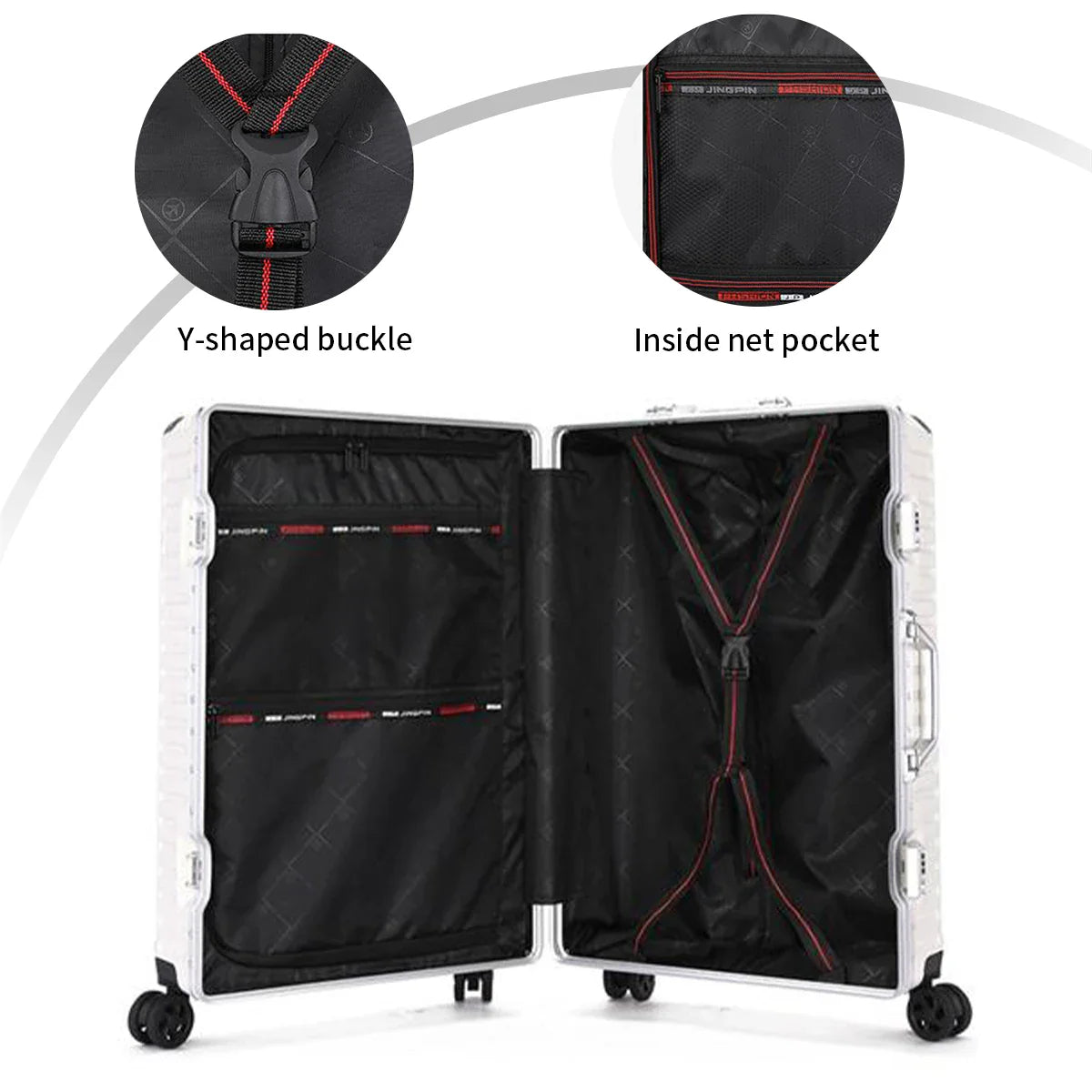 Aluminum Frame Rolling Luggage – 20/24/26/28 Inch Suitcase with USB Port, Combination Lock & Wheels