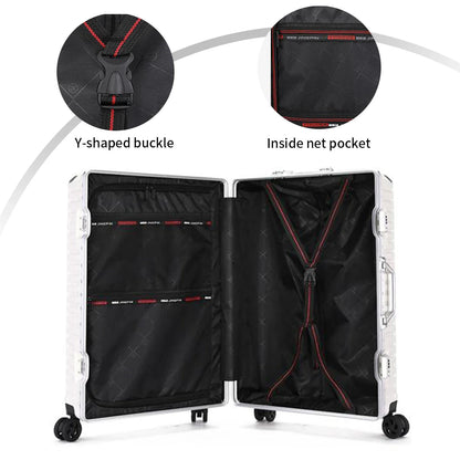 Aluminum Frame Rolling Luggage – 20/24/26/28 Inch Suitcase with USB Port, Combination Lock & Wheels