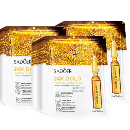10pcs SADOER 24K Gold Face Masks – Vitamin C & Hyaluronic Acid for Moisturizing, Firming & Hydrating Skin Care