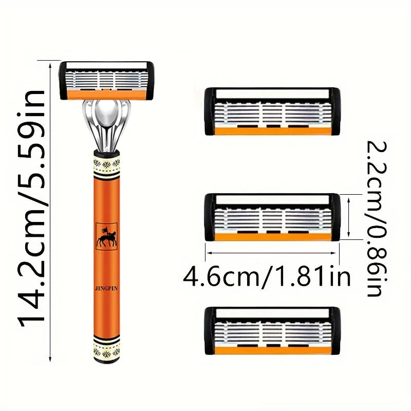 Men’s Safety Razor Set - 6-Layer Stainless Steel Replaceable Shaver Head for Smooth and Precise Shaving