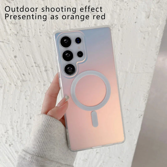 Laser Gradient Magnetic Case for Samsung Galaxy S26/S25/S24/S23/S22 Ultra Plus FE Series - Matte Protective Cover with Magnetic Charging Support