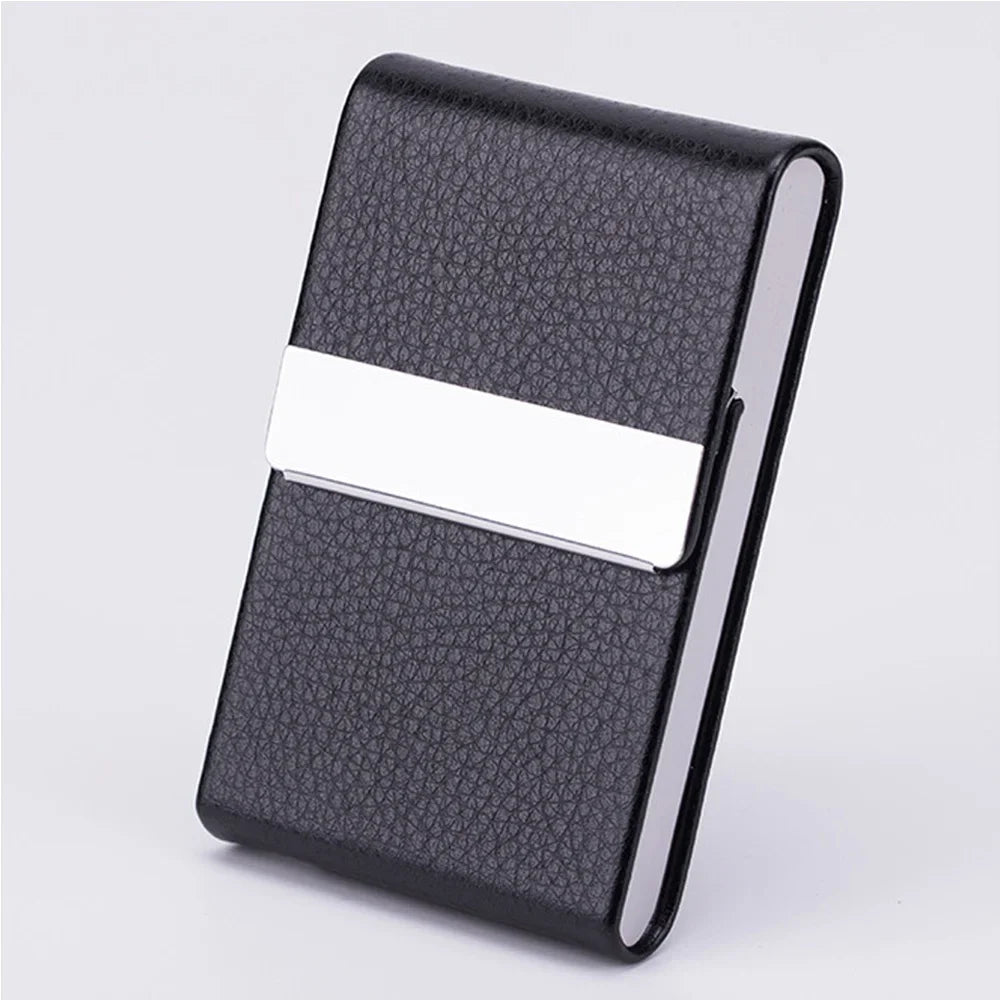 Slim PU Leather Business Card Holder Case – Metal Pocket Holder with Magnetic Closure for Name Cards