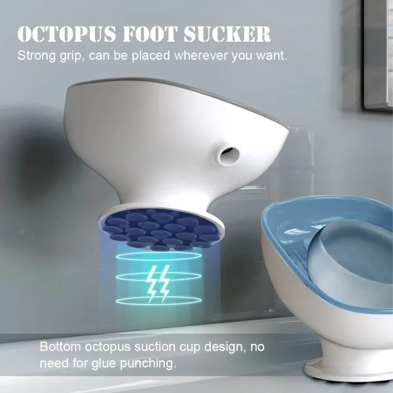 Self-Draining Soap Dish Holder - Suction Cup Bathroom Soap Box with Portable Design for Shower Accessories