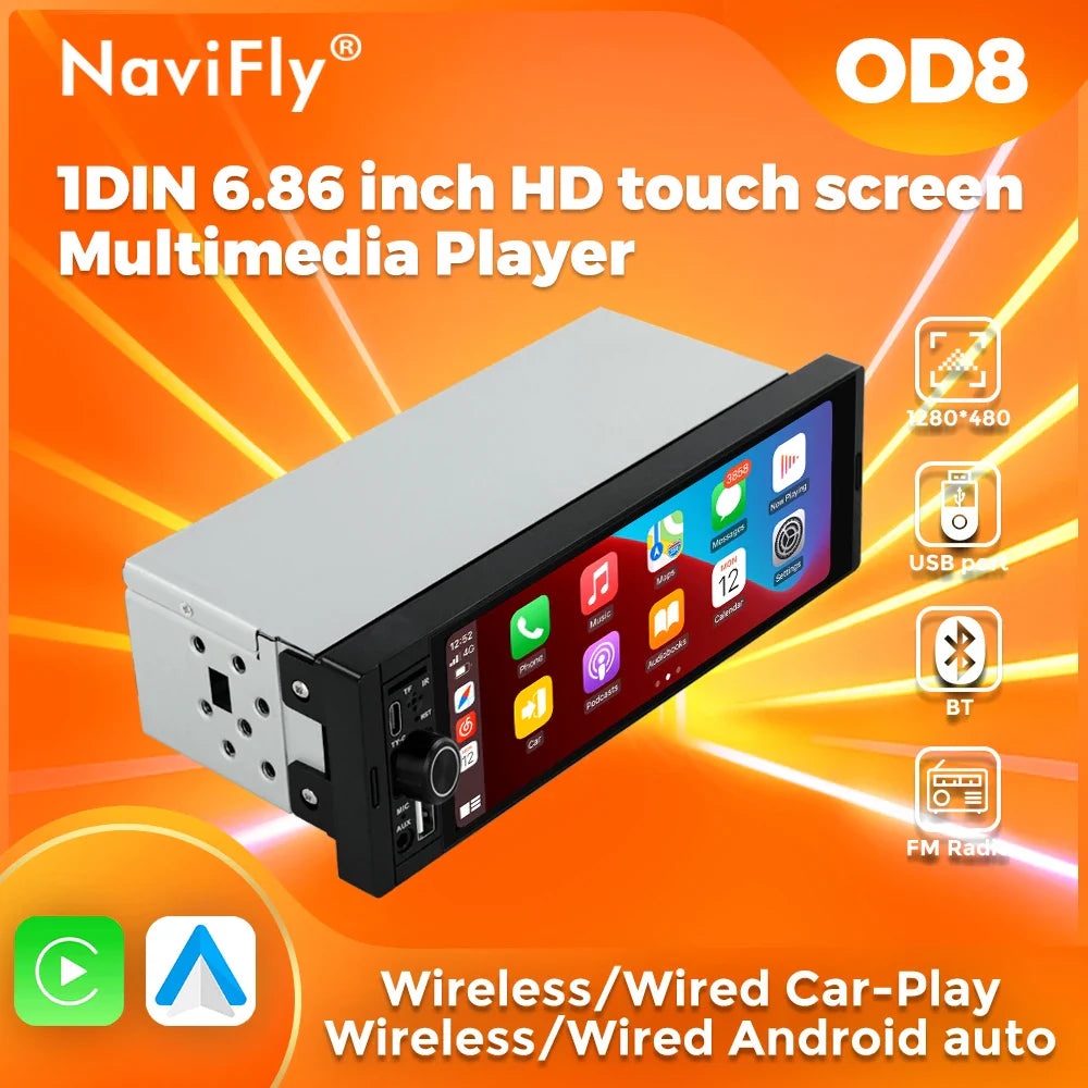 NaviFly 6.86" Universal FM CarPlay Android Auto Car Radio – MP5 Multimedia Player with Camera, No DVD