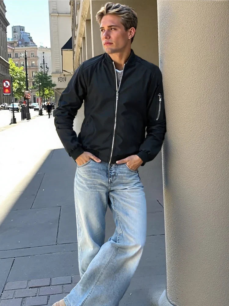 Men’s Lightweight Windbreaker Jacket - Spring Autumn Casual Zip-Up Sports Coat with Pockets