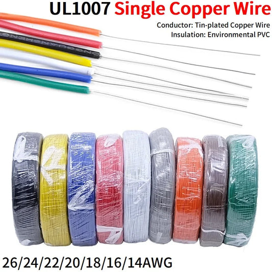 Single Core Tinned Copper Wire - PVC Insulated Electrical Cable for LED & DIY Projects (14AWG-26AWG, 5M/20M)
