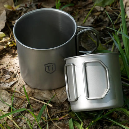 Ultralight Titanium Camping Cup - Foldable Handle Outdoor Mug for Hiking, Picnic, Coffee & Travel