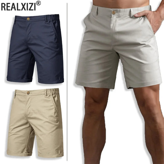 Men's Summer Cargo Shorts - Solid Cotton Jogger Shorts with Elastic Waist for Sports, Work & Outdoor Wear