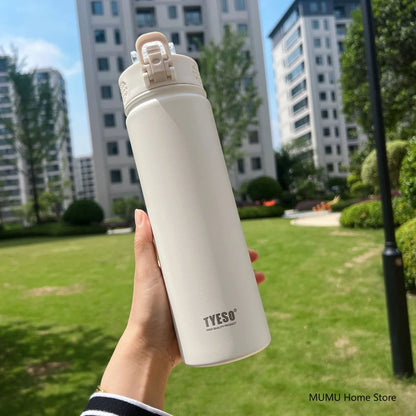 TYESO Stainless Steel Thermos Bottle with Straw - 600ML/750ML Insulated Thermal Sports Water Bottle for Hot & Cold Drinks