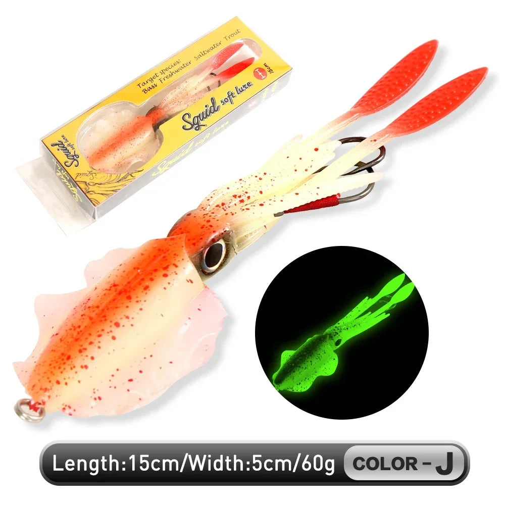 ZUKIBO Soft Squid Fishing Lure - Luminous UV Octopus Jig Bait for Deep Sea Boat Trolling