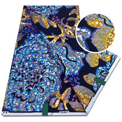 New African Grand Super Batik Fabric - Soft Real Print Glitter Gold Ankara Wax Fabric for Dresses & Sewing