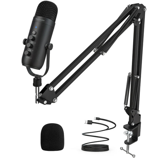 Haomuren USB Podcast Microphone Kit - Cardioid Condenser Mic with Boom Arm for PC Recording, YouTube & Streaming