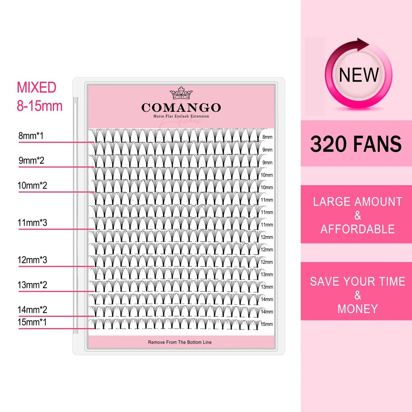 CoMango Wispy Premade Volume Lash Fans – 3-10D Individual Short Stem Faux Mink Russian Eyelash Extensions, 320 Fans