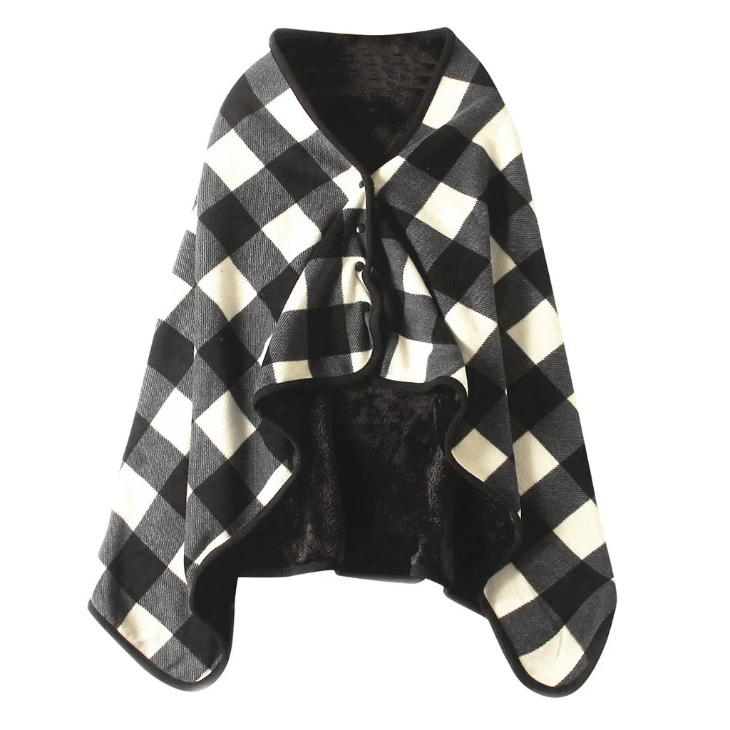 Women’s Double-Layer Tartan Plaid Blanket Scarf – Winter Warm Multifunction Shawl Wrap