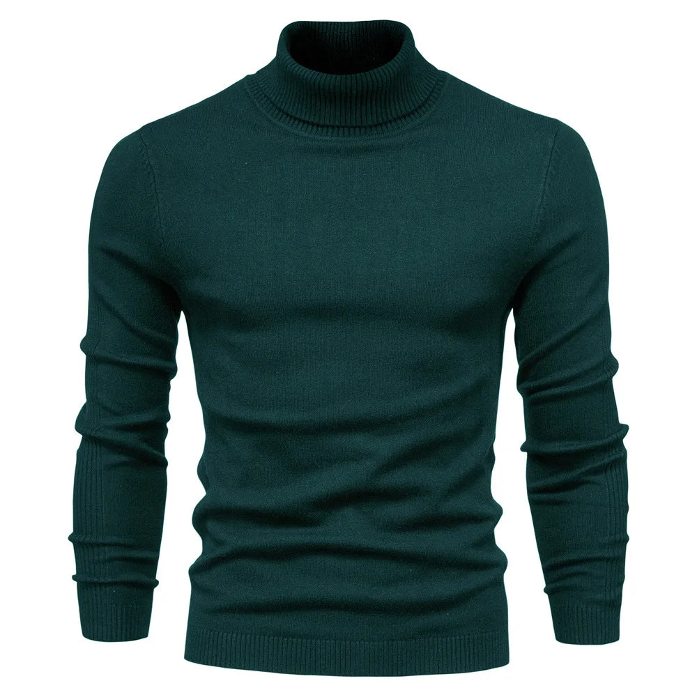 Men's Winter Turtleneck Sweater - Solid Color Warm Slim Fit High Neck Long Sleeve Casual Pullover Top