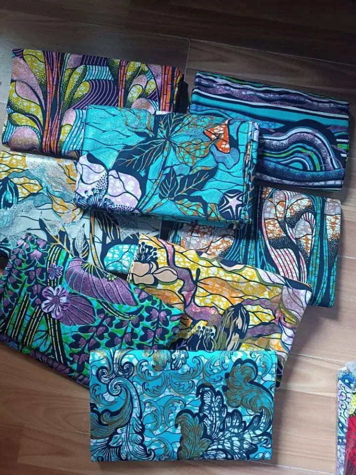 African Golden Glitter Wax Fabric - 6 Yards Ankara Batik Pagne Material for Sewing & Fashion Designs