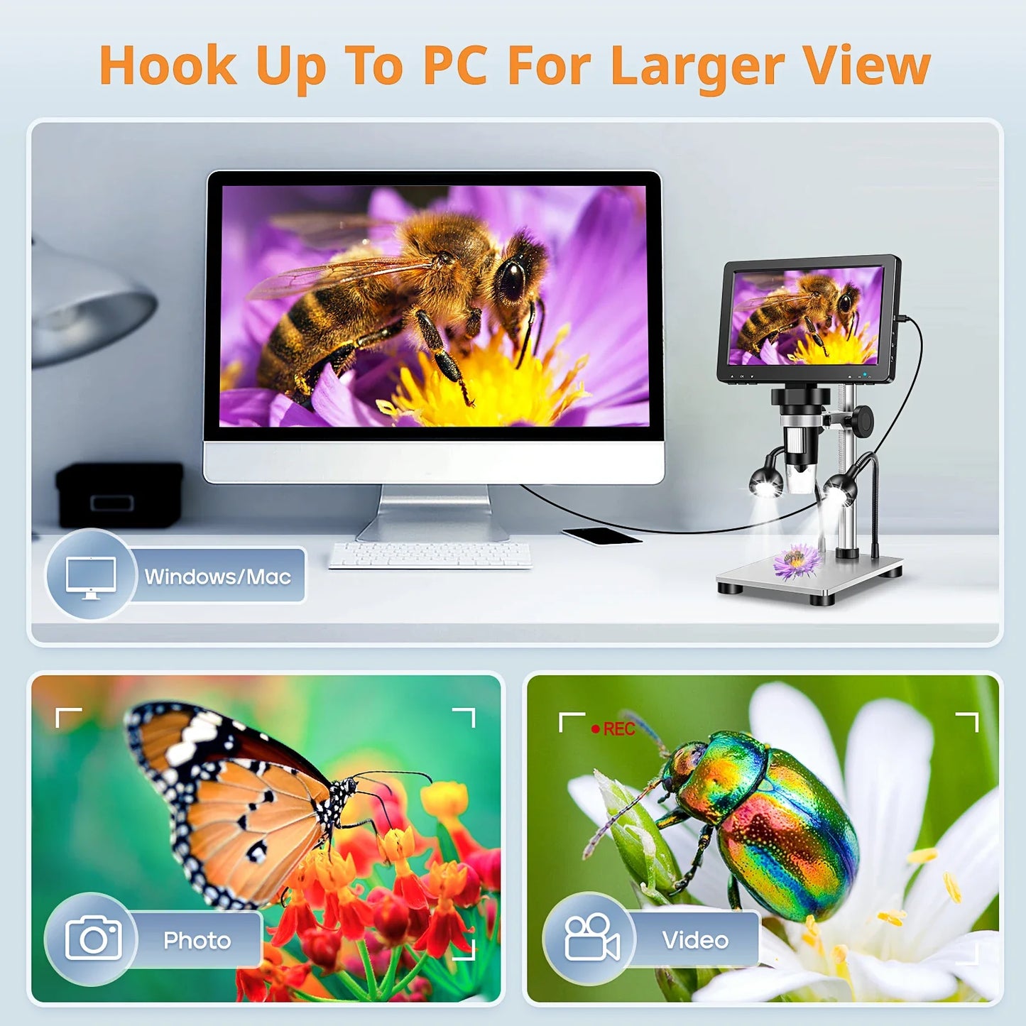 Hayve 7” Digital Microscope 1200X Zoom – 12MP HD Electronic Magnifier Camera for Soldering, PCB & Phone Repair Inspection Tool