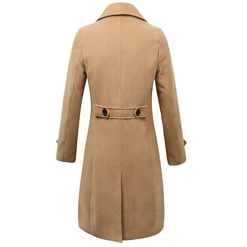 Men's Wool Blend Trench Coat - Double-Breasted Business Casual Winter Overcoat