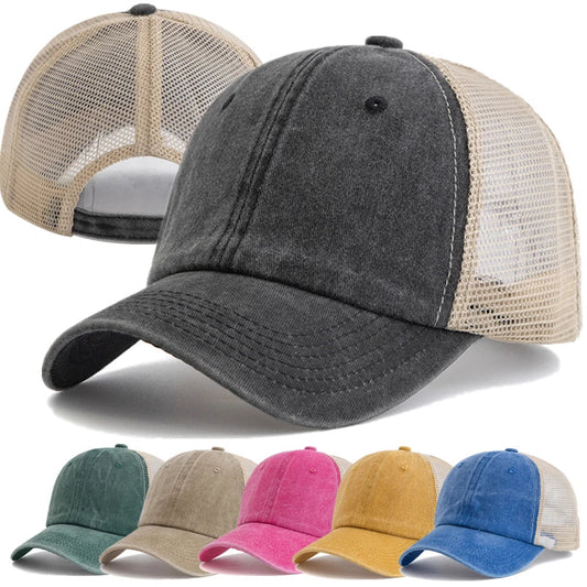 Unisex Washed Cotton Trucker Hat - Multi Color Casual Baseball Cap for Men & Women