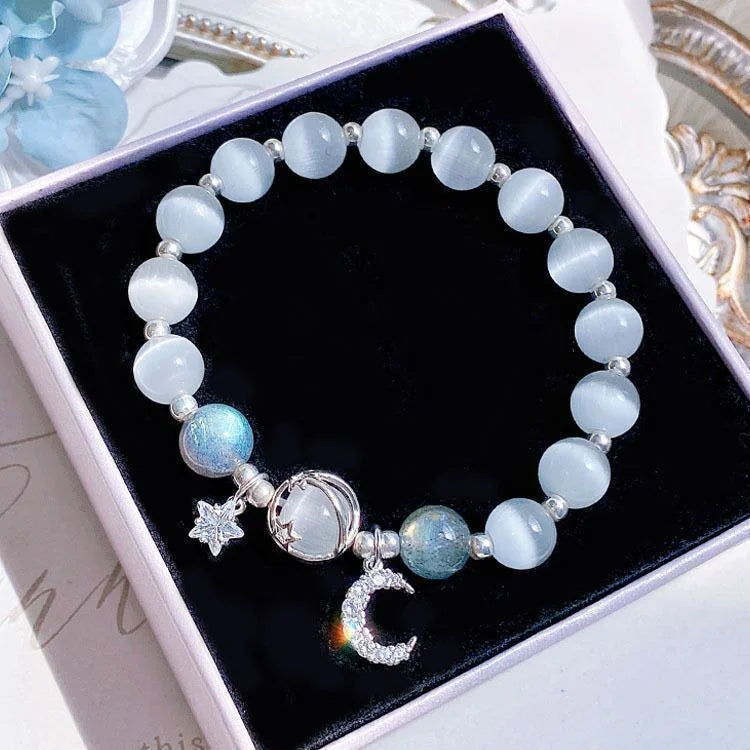 Korean Style Crystal Bead Bracelet - Flower Fox Feather Tassel Charm Jewelry Gift for Women Girls & Best Friends