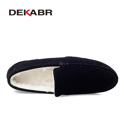 DEKABR Men's Leather Loafers - Warm Soft Slip-On Business & Driving Shoes