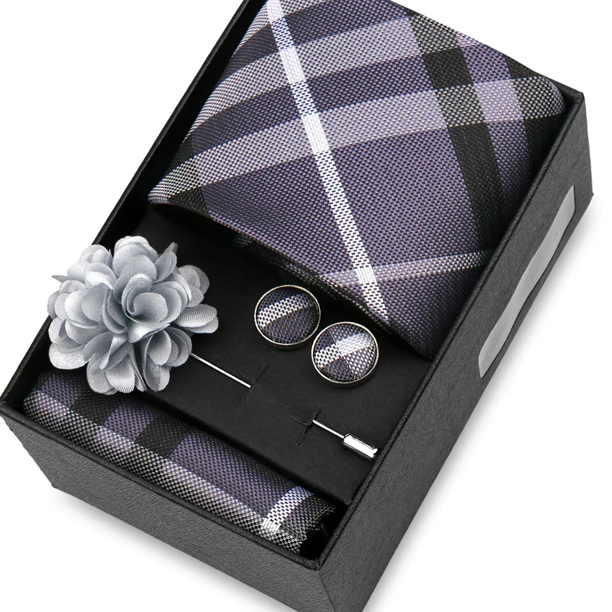Elegant Men’s Necktie Gift Set - Fashion Tie with Handkerchief, Cufflinks & Brooch Pin Accessories for Business & Wedding