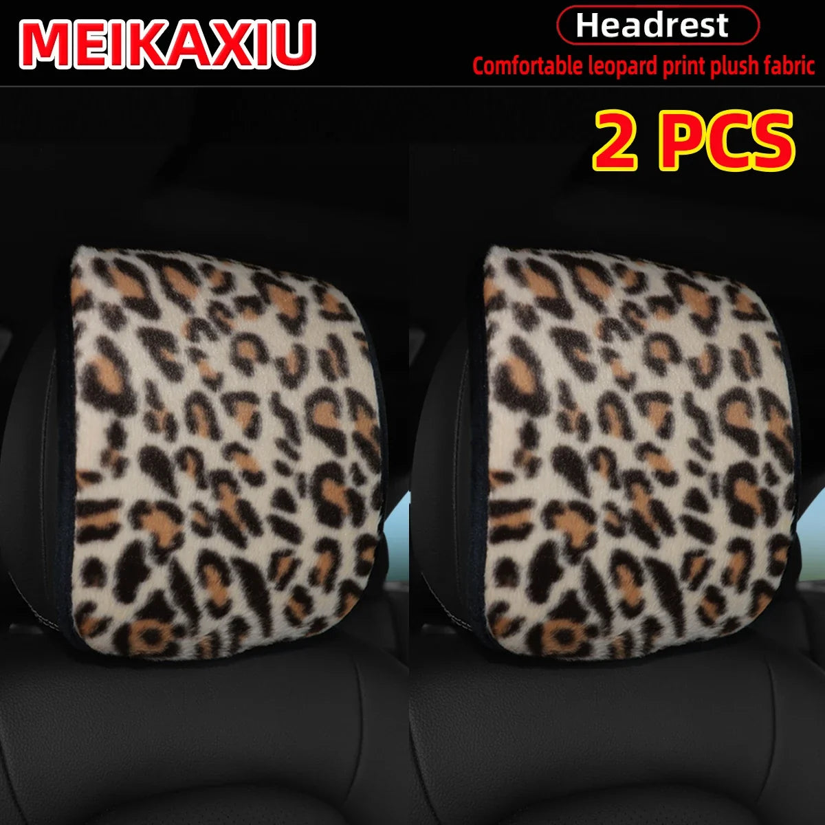 Leopard Print Faux Fur Car Headrest Cover - Soft Decorative Pillowcase for Stylish Interior Comfort